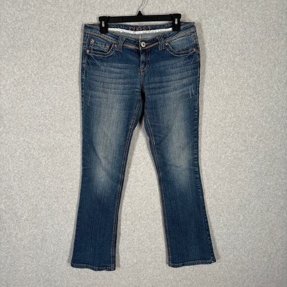 Rue 21 Jeans Juniors 7/8S Bootcut Slim Boot Low Rise Bitty Pocket Flap Y2K Short - Picture 1 of 14
